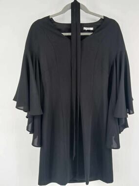 Esley, black tiered bell sleeve cocktail dress